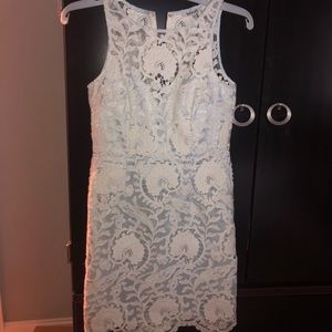 White lace bridal shower dress.